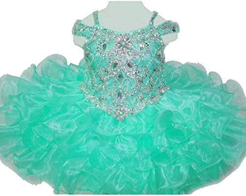 HuaiLian Baby Girls' Off the Shoulder Rhinestones Toddler National Pageant Cupcake Dresses 2T