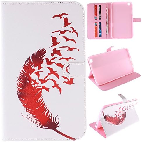 Skytar Samsung Galaxy Tab 3 8'' Case,PU Leather Folio Case Protective Cover for Samsung Galaxy Tab 3 8'' Inch (SM-T310 / T331 / T335) Tablet [with Stand Function & Card Slots],Red feathers