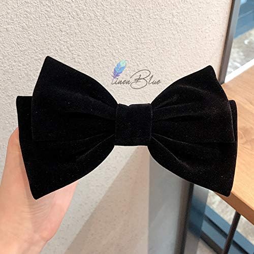 LinenBlue ยฎ Velvet Hair Bow Knot Clip for Women & Girls (Double layer Black Bow)