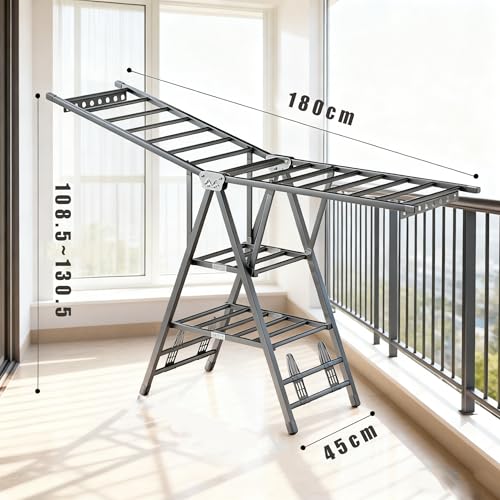 ZERIFAM Foldable Clothes Drying, Heavy Duty Clothes Drying Rack, 3 Height Adjustable Clothess Dryer, 3 Layer Clothess Rack with 4 Shoe Holder, Windproof, Indoor Outdoor Use
