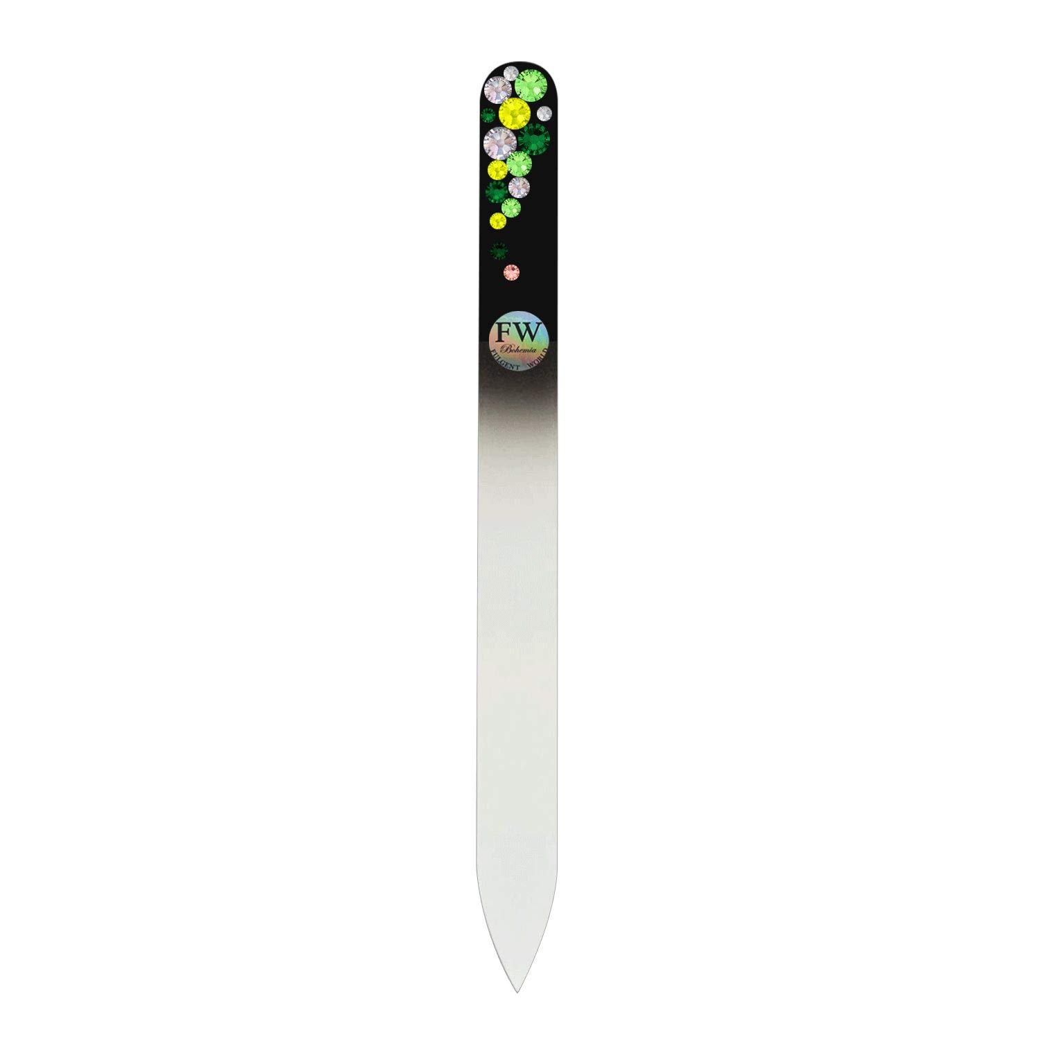 Black Glass Nail File Decorated Bohemians Crystals Collection#08 - Original Czech Product (green)