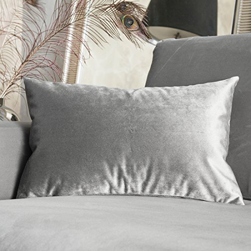 Home Brilliant Solid Velvet Rectangular Throw Cushion Cover Pillowcase for Bed/ Nursery/ Sectional Seat, 30cm x 50cm, Silver Grey