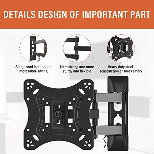 PUTORSEN® TV/Monitor Wall Bracket Mount Swivel and Tilt for Most 13’’-42’’ LED, LCD, OLED Flat Screen TVs and Monitors with VESA 75x75-200x200mm up to 20 KG, Full Motion Monitor Wall Bracket