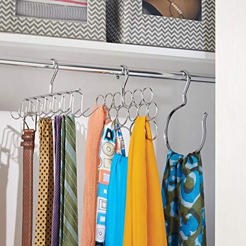 iDesign Axis Metal Hanger, Hanging Closet Organization Storage Holder, Men's Ties, Women's Shawls, Pashminas, Scarves, Clothing, Accessories, 14 Hooks, Tie and Belt Rack,Silver