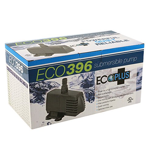 EcoPlus 396 GPH (1500 LPH, 20W) Submersible/Inline Water Pump w/ 6 ft Power Cord | Aquarium, Fish Tank, Fountain, Pond, Hydroponics