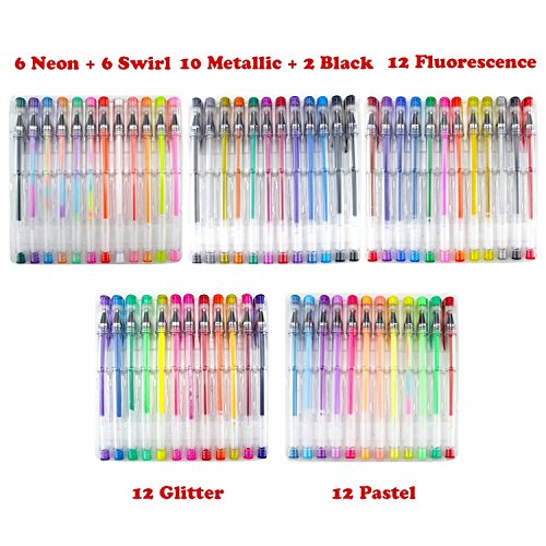 Soucolor 60 Colors Gel Pens Set, Coloring Pens for Adult Coloring Books