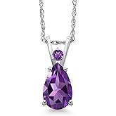 Gem Stone King 14K White Gold Purple Amethyst Pendant Necklace for Women | 1.11 Cttw | Gemstone February Birthstone | Pear Shape 9X6MM | With 18 Inch Chain