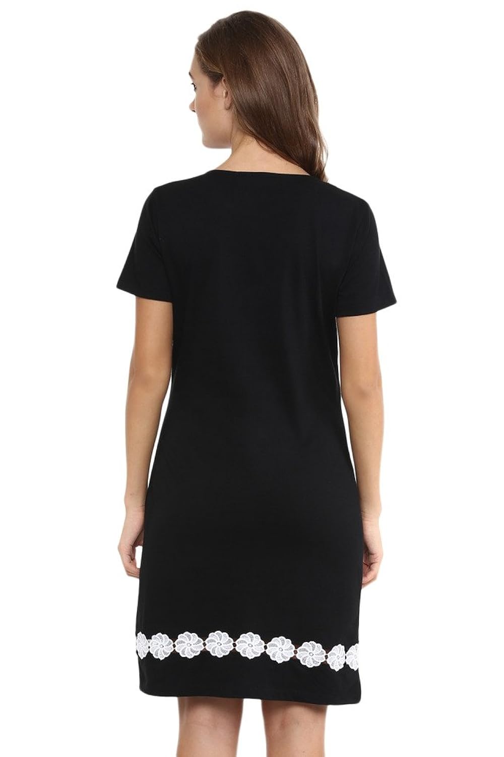 miss chase women's black solid half-sleeve round neck mini shift dresses