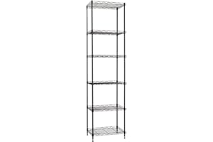 YOHKOH 6 Wire Shelving Steel Storage Rack Adjustable Unit Shelves for Laundry Bathroom Kitchen Pantry Closet 16.7" Width x 62" Height x 11.7" Depth, Black
