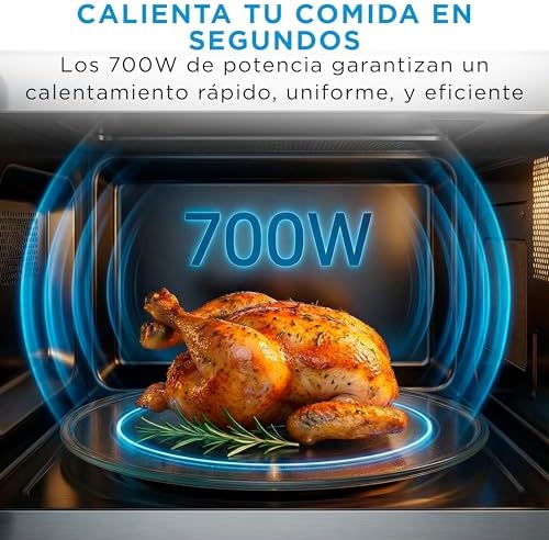 Microondas 20 litros y 700 W de potencia | Microwave | Horno Microondas Negro de Sobremesa con Plato Giratorio, Función Descongelación, 5 Niveles de Potencia, Temporizador | Microondas sin grill