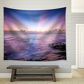 Sea Sunset Sunrise Background Nature Beam Sun Sky Cloud - Fabric Wall Tapestry Home Decor - 51x60 inches