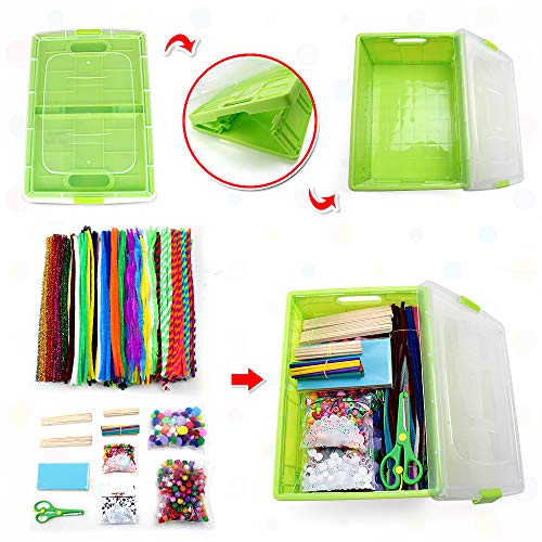N&T NIETING 1212Pcs Assorted Colors Chenille Stems Pipe Cleaners for DIY Art Craft Supplies Kids Craft Projecties with Pipe Cleaners, Pony Beads, Pom Poms, Wiggle Googly Eyes, Folding Storage Box
