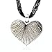 CHUVORA Hand Blown Glass Black Curve Line Heart Shaped Pendant Necklace, 18 inches