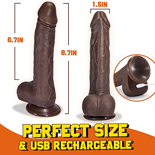 Thrusting Dildo Vibrator Sex Toy with 5 Powerful Telescopic Speeds &10 Vibrations, Black Realistic Vibrating Dildo for G-Spot Anal Stimulation, Thick Vibrating Dildo for Woman Masturbation Adult Toy