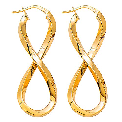 LooptyHoopsLarge 14k Yellow Gold Polished Square Tube Infinity Twisted Figure Eight Hoop Earrings, 42mm (1.65 Inches)
