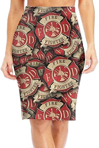 Fuylp Skirt Fire Fighter Pattern Women Pencil Skirts Fit Slim Skirts