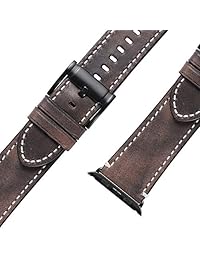 iStrap Correa de reloj 1.496 in 1.654 in correa de cuero genuino sin costuras adaptador de repuesto para Apple Watch Sport Edition Series 1 2 3, 42 mm, negro con hebilla negra