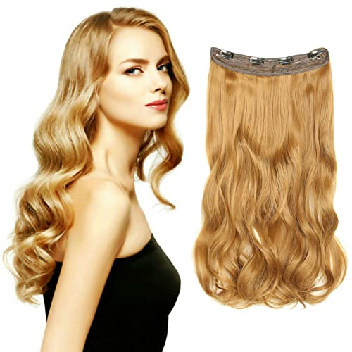 Photo 1 of LOHXINHAIR Invisible Wire Halo Hair Extensions Transparent Wire Adjustable Size 4 Secure Clips 24 Inch Long Wavy Curly Secret Hairpiece for Women