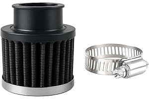 Zpana Car Air Intake Filter, 1" 25mm Inlet Valve Cold Air Intake Filter Cleaner with Adjustable Clamp, Hight Flow Performance Auto Crankcase Breather Filter Replacement, Universal Fit (Black)
