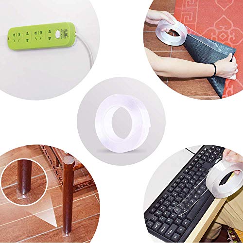 Enjoydeal Reusable Nano Tape, Double Sided Traceless Achesive Tape Reusable Mounting Carpet Stickers Removable Transparent Gel Grip Tape Washable Seamless Tape for Home Office (5M/16.4 FT)