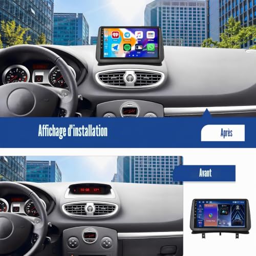 SIXWIN 4GB+64GB Android 15 Car Radio for Renault Clio 3 2005-2014 with CarPlay Android Auto Mirror Link - 9 Inch Touch Screen Car Radio WiFi Bluetooth 5.0 FM/RDS 32EQ USB with Rear View Camera | Android 15 4GB + 64GB, Wireless CarPlay Android Auto Mirror Link, WiFi, GPS, Bluetooth 5.0, 32EQ