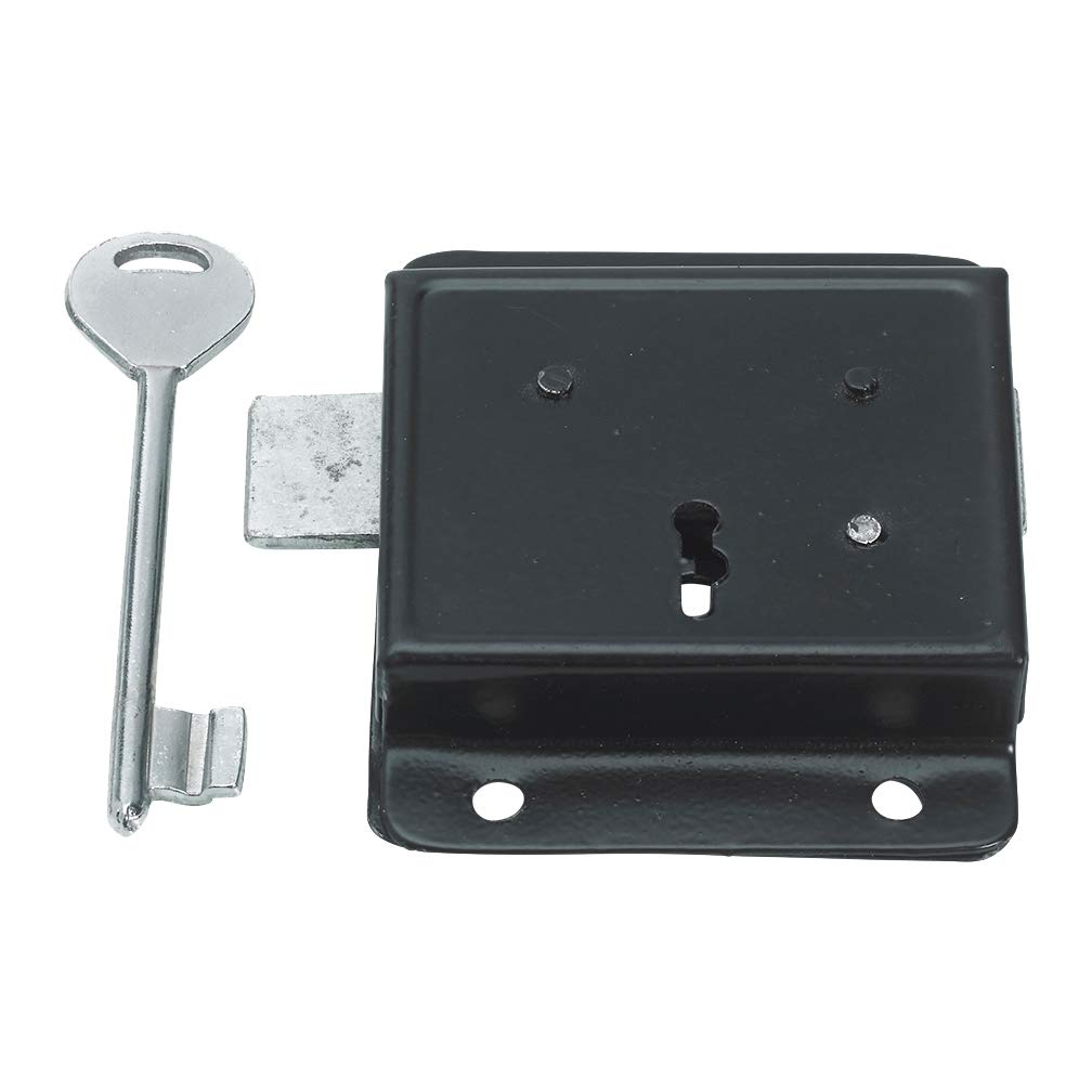 75mm 3" Press Lock Black - Face Fixing Door / Gate / Shed Lock with 1 Key