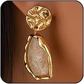 Gold Resin Wrinkle Statement Drop Earrings for Women Trendy Vintage Irregular Brown Crystal Dangle Earrings Fashion Boho Earrings Jewelry Accessories