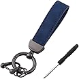 Kewucn Genuine Leather Car Keychain, Universal Heavy Duty Metal Auto Key Fob Holder with Anti Lost D-Ring for Men Women （Black-Navy Blue）