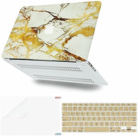 SZHHDX 3in1 Frosted Matte Satins Soft-touch Hard Shell Case Cover &amp; Screen Protector for 13-inch Macbook Air 13.3" (Model: A1369 and A1466) (Marble Gold)
