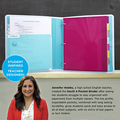 DocIt 4 Pocket Binder, Multi Pocket Folder and 1-inch 3 Ring Binder, Perfect for School, Office and Project Organization, Holds 300 Letter Size Papers, Blue (00939-BL) - Thumbnail 3