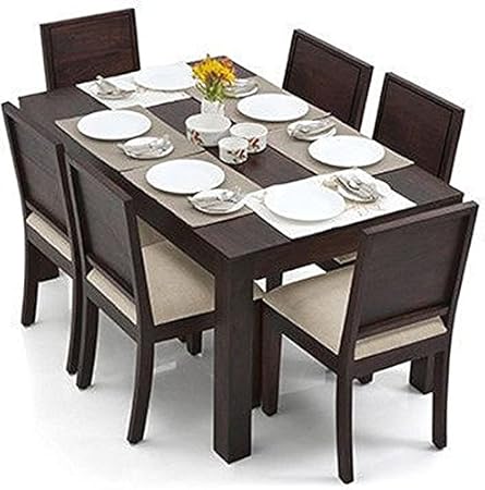 Urban Ladder Arabia - Oribi Six Seater Sheesham Wood Dining Table Set (Mahogany Finish, Wheat Brown)