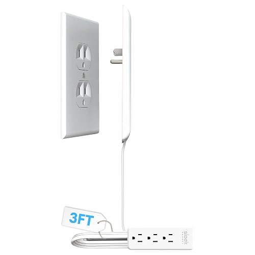 Sleek Socket Original & Patented Ultra-Thin Outlet Concealer with Cord Concealer Kit, 3-Foot Flat Extension Cord with 3 Outlets Power Strip, Safety Certified, Ideal for Kitchens and Behind Furniture