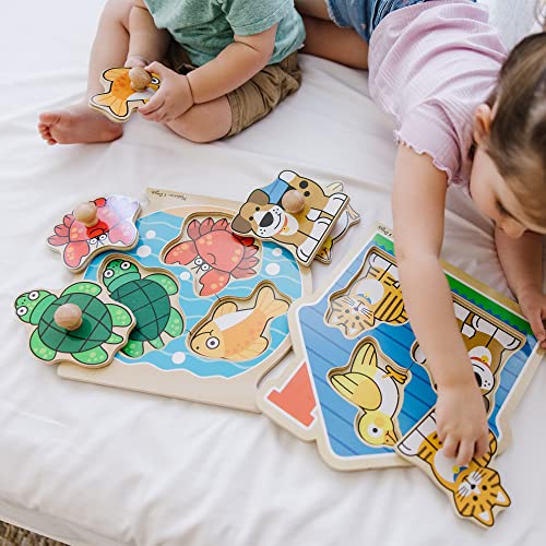 Melissa & Doug Animals Jumbo Knob Wooden Puzzles Set Fish and Pets