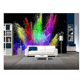 Explosion of Colored Powder, Isolated on Black Background. Power and Art Concept - Removable Wall Mural | Self-Adhesive Large Wallpaper - 66x96 inches