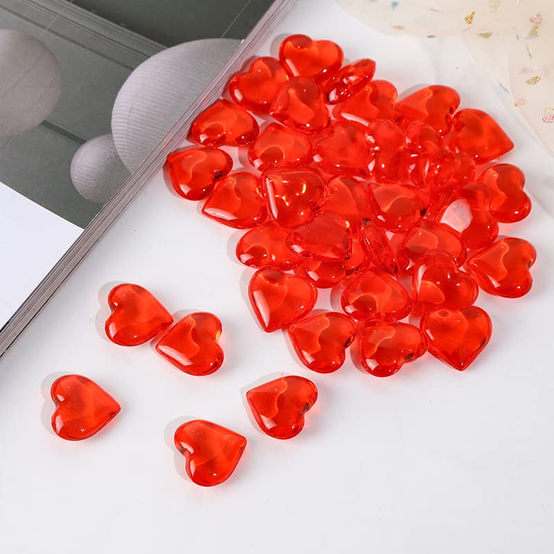 YIEUR 100 x Hearts Diamond 22 mm Red Crystals Decorative Stones Crystals Confetti Diamonds (Red 22 mm)