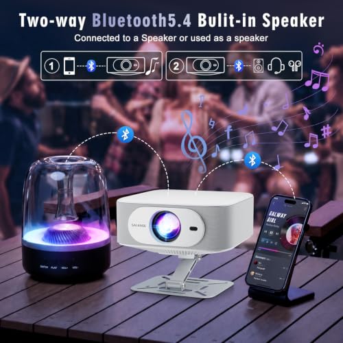 Salange 2026 New Smart Projector,Native 1080P 4K Supported Android TV 14 with Built-in Apps,Mini Projector with WiFi6 Dual Bluetooth,Electric Focus & Auto Keystone,Home Theater Projectors for Bedroom