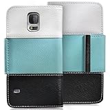 Fosmon CADDY-TRI Leather Wallet Flip Case for Samsung Galaxy S5 - Retail Packaging (White/Blue/Black)