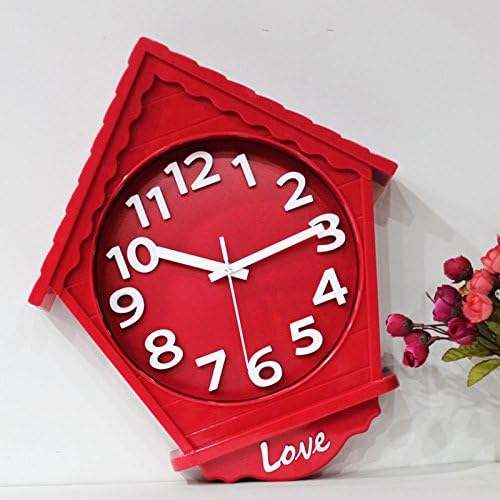 Quiet living room bedroom children's room wall clock watch cartoon House teapot solid creative modern wall quartz clock,Red House