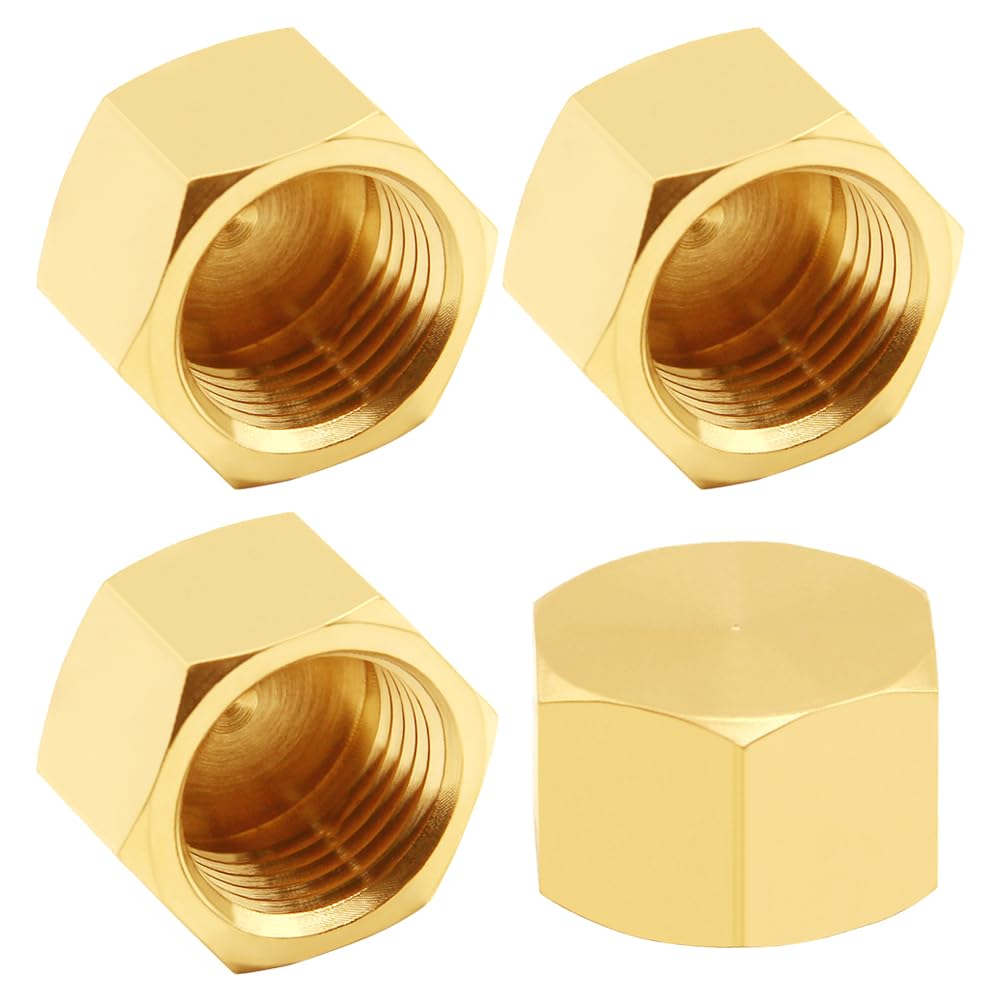 Photo 1 of ***1 piece missing*** Uenede 4PCS Brass 1/2 Inch NPT Caps Outer Hex 1/2" NPT Female Thread Socket Pipe End Cap Plugs Fitting for Water/Oil/Gas