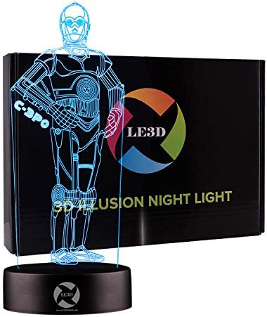 3D Optical Illusion Night Light - 7 LED Color Changing Lamp - Cool Soft Light Safe For Kids - Solution For Nightmares - Star Wars C3PO