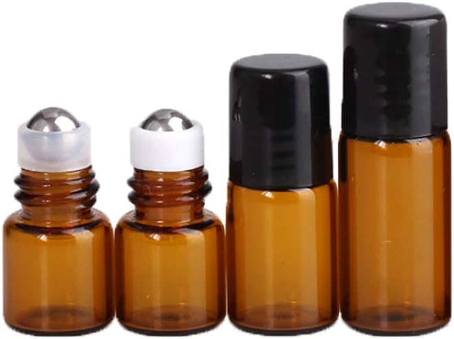 HugeStore 25 Pcs Mini Tiny Amber Glass Rollerball Bottles Essential Oil Roller Bottles for Aromatherapy 3ml