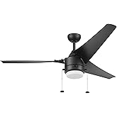 Prominence Home Teo, 56 Inch Contemporary Wet Rated Outdoor LED Ceiling Fan with Light, Pull Chain, Dual Mounting Options, 3 