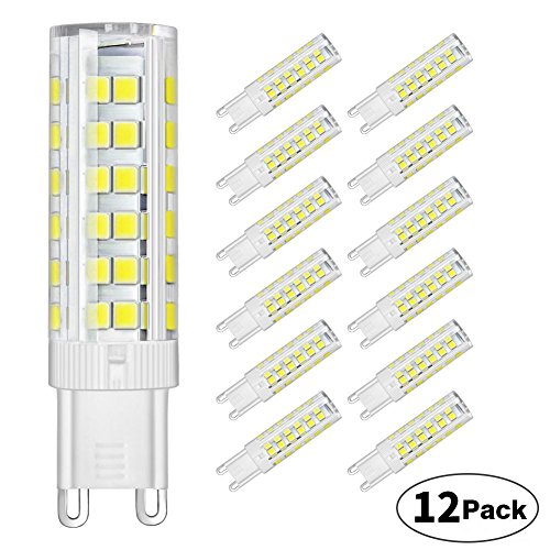 DiCUNO G9 Ceramic Base LED Light Bulbs, 6W (60W Halogen Equivalent), 550LM, Daylight White (6000K), G9 Base, G9 Bulbs Non-Dimmable for Home Lighting, 12-Pack