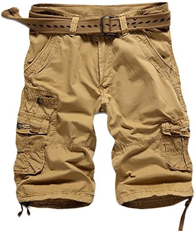 Men's Summer Soild Loose Fit Pocket Cargo Short 5 colors Pants Shorts Earth Yellow 34