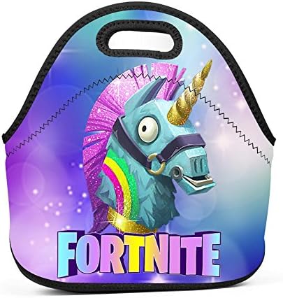 YUSMO Fortnite Unicorn Rainbow Smasher Neoprene Lunch Bag Thick Insulated Thermal Lunch Tote Waterproof Outdoor Travel Picnic Carry Case Lunchbox Handbags with Zipper for Womens Boys Girls and Mens