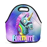 YUSMO Fortnite Unicorn Rainbow Smasher Neoprene Lunch Bag Thick Insulated Thermal Lunch Tote Waterproof Outdoor Travel Picnic Carry Case Lunchbox Handbags with Zipper for Womens Boys Girls and Mens