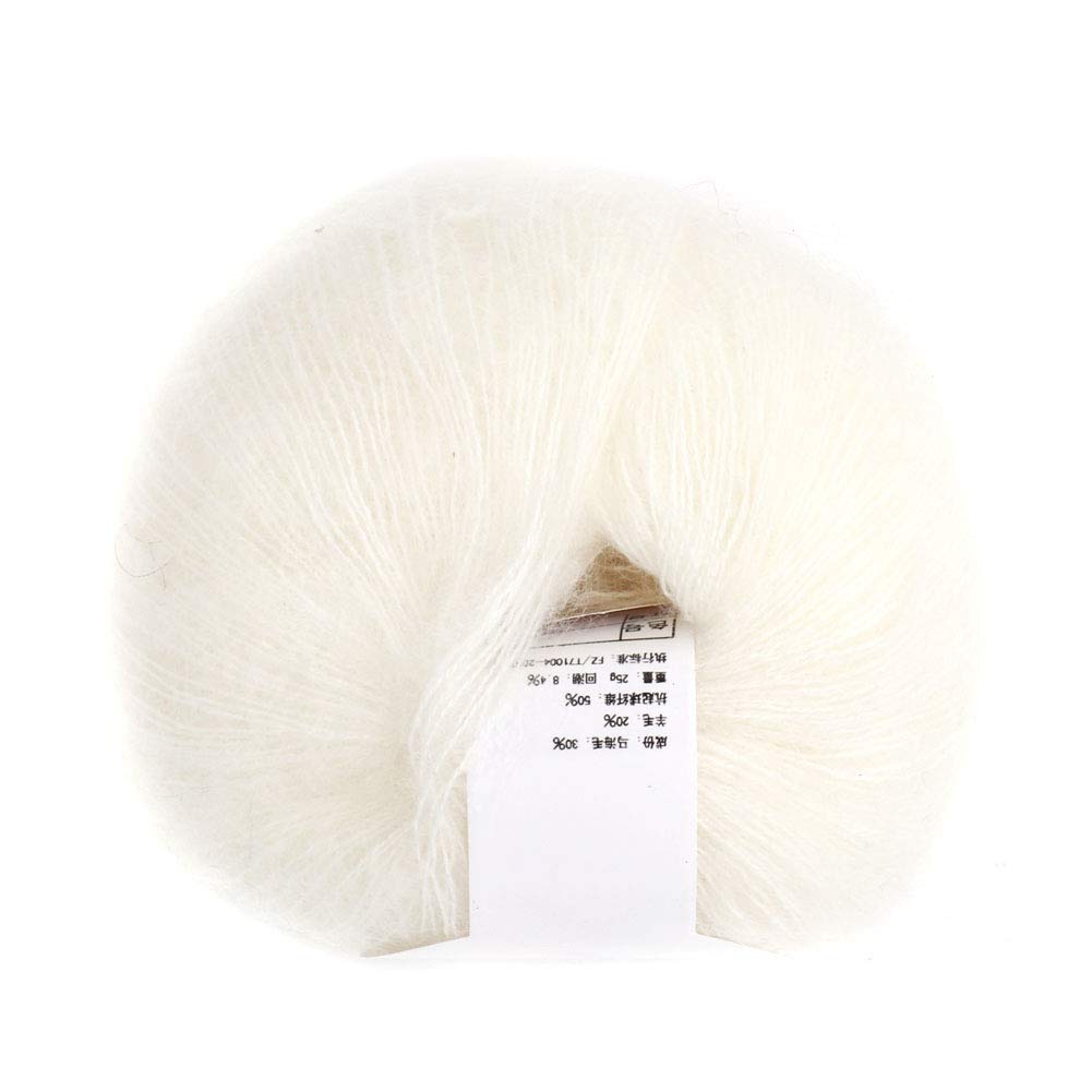 Dioche Mohair Yarn, Popular Soft Mohair Pashm Knit Angora Long Wool Yarn Hot (White)