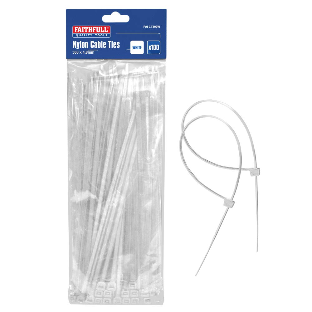 Faithfull CT300W Cable Ties White 300 x 4.8mm (100 Pieces)