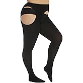 WiliW Suspender Tights for Women Plus Size Garter Belt 120D Opaque Pantyhose Thigh High Stockings for winter
