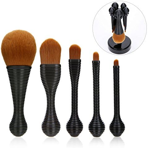 Lollipop Makeup Brushes Set, Silky Select 5pcs Professional Tiny Face Brush with Holder for Cosmetics Eye Shadow Lip Contour Foundation Brushes in Portable Travel Case for Easy Hang and Dry-Black